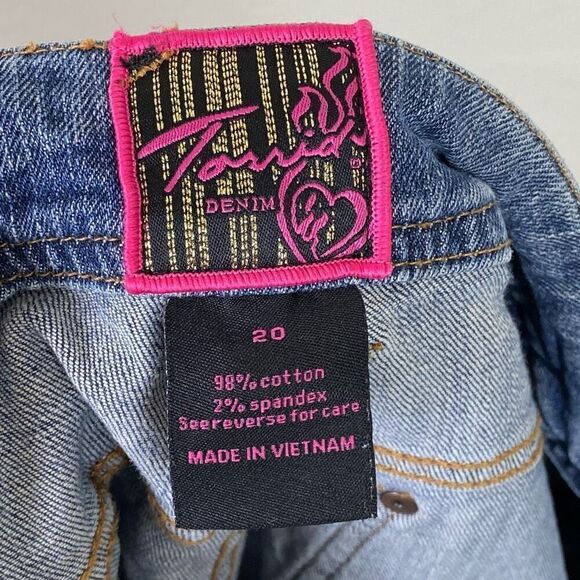 Torrid Medium Wash Distressed Ripped Patched Gold Sequin Skinny Jeans Size 20 - Picture 6 of 7